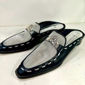 Donald J. Pliner Silver and Black Mules
